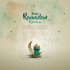 Wall Mural - islamic greetings ramadan kareem card design with crescent moon and lantern