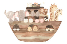 Watercolor Noah's Ark. Illustration For Kids