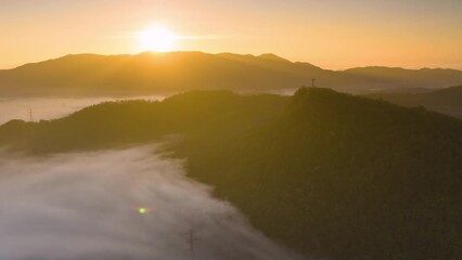 Wall Mural - hyper lapse video 4k motion, aerial view beautiful of morning scenery golden light sunrise at milita