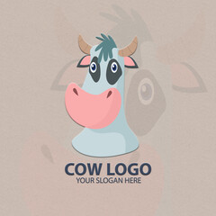 Wall Mural - Logo for your business with cute cow character