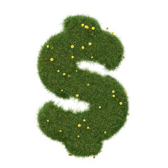 Wall Mural - Realistic grass dollar sign isolated on white background. Collection. 3D image.