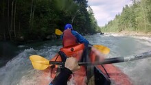 Extreme Rafting In Small Boats On Mountain River