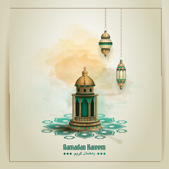 Wall Mural - islamic greetings ramadan kareem card design template background with beautiful lanterns