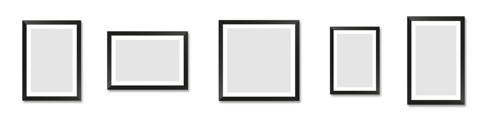 Realistic picture frame mockup rectangle, square collection. Blank frame border mockups. Isolated Black and white pictures frames mock-up on isolated background. Vector illustration EPS 10