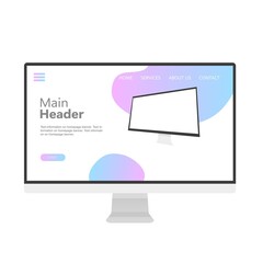 Web design home page theme, mockup vector illustration. Monitor, front view. Webdesigner