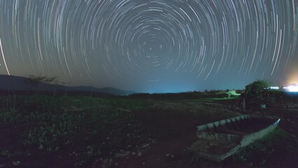 Wall Mural - 4k time-lapse video motion of beautiful star trails and space dust in the universe, long speed expos