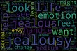 Word tag cloud on black background. Concept of jealousy