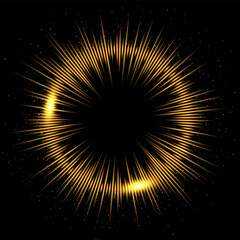 magic portal from gold circle of energy laser beams with glow light effect, mystic eye