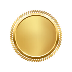 Wall Mural - 3d gold medallion and circular decoration from laurel leaves vector illustration. realistic golden r