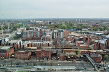 Poster - Aerial view of the city with a grey sky background. Taken in Manchester England. 