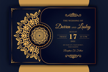 Luxury Mandala Wedding Invitation Card template with arabesque pattern Arabic Islamic background.