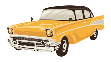 Yellow retro car on a white background.