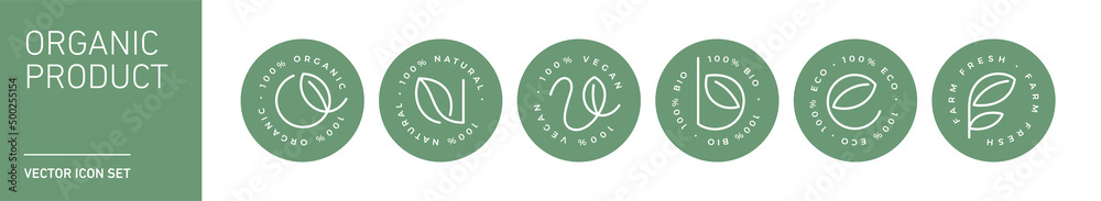 100% organic bio eco vegan farm fresh natural product vector icon logo ...