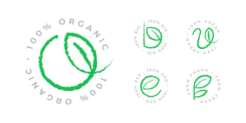 Poster - 100% organic bio eco vegan farm fresh natural product vector icon logo