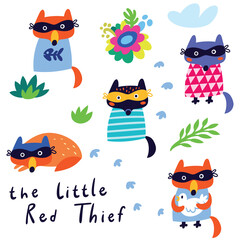 Wall Mural - The Little Red Thief set. Vector illustration