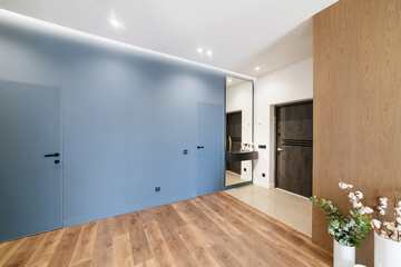  New, stylish, modern interior design with blue tones