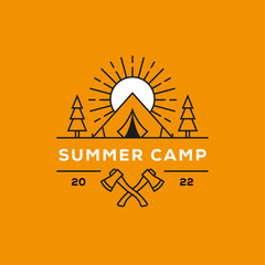 Wall Mural - summer camp vector logo.