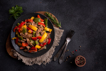 Cooked bell peppers with meat, healthy vegetable dish