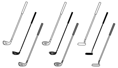 Wall Mural - Golf Clubs Clipart Set - Driver, Iron and Putter