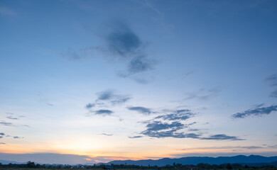 Wall Mural - colorful sunset and sunrise with clouds. blue and orange color of nature. many white clouds in the b