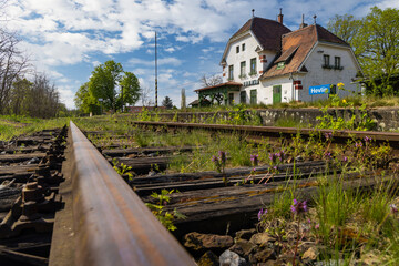 Wall Mural - Old railway station in Hevlín, Southern Moravia, Czech Republic