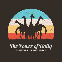 Sticker - Giraffe family. Funny animal herd silhouette. Retro vintage t-shirt