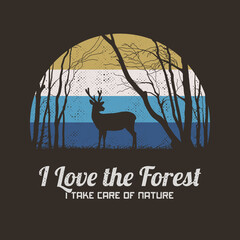 Sticker - Lonely deer in nature reserve. Animal in forest. Retro vintage t-shirt