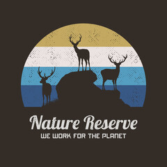 Poster - Deer family on rocks. Animal in nature reserve. Retro vintage t-shirt