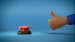 3d illustration of cartoon red button and thumb up.