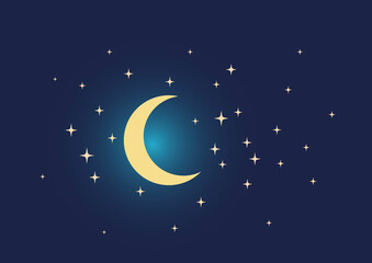 night moon stars. night sky with lot of shiny stars. vector illustration.