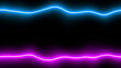 Blue and purple bright flowing neon lines on the black background