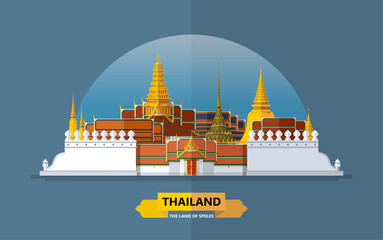 Thailand travel concept The Most Beautiful Places To Visit In Thailand in flat style in flat design color.