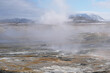 Magic moon geothermal ice desert landscape in volcanic panoramic nature scenery black rocks on white snow mountains, volcanos caldera glaciers fields contrast on Iceland island Icelandic breathtaking