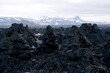Magic moon geothermal ice desert landscape in volcanic panoramic nature scenery black rocks on white snow mountains, volcanos caldera glaciers fields contrast on Iceland island Icelandic breathtaking