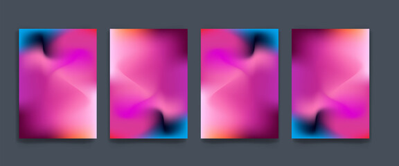 Blurred backgrounds set with modern abstract blurred color gradient patterns. Smooth templates collection for brochures, posters, banners, flyers and cards. Vector illustration.