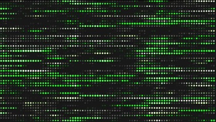 Poster - animated green mosaic background. movement strips of circles, dots. glow of particles. television in
