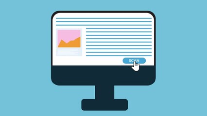Poster - SEO research concept 4K animation. Searching for SEO from a website with a magnifying glass. SEO research analysis in website footage. Magnifier searching for SEO keywords 4K animation.