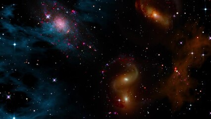 Wall Mural - Space flight slowly moving through universe among planets galaxies stars and nebulae