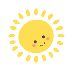 Sticker - Childish Sun Cartoon. Summertime icon. Vector illustration