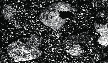 Poster - Monochrome texture composed of irregular graphic elements. Distressed uneven grunge background. Abstract vector illustration. Overlay for interesting effect and depth. Isolated on white background.