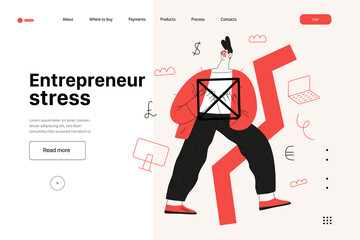 Wall Mural - Startup illustration, website landing template Flat line vector modern concept illustration, startup metaphor. Concept of building new business, strategy, company processes. Entrepreneur stress