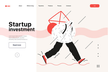 Wall Mural - Startup illustration, website landing template Flat line vector modern concept illustration, startup metaphor. Concept of building new business, strategy, company processes. Startup investment