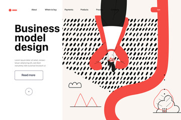 Wall Mural - Startup illustration, website landing template Flat line vector modern concept illustration, startup metaphor. Concept of building new business, strategy, company processes. Business model design