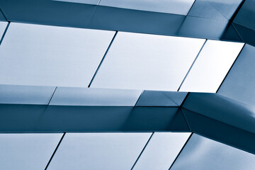 Poster - Abstract futuristic interior metal construction background in blue tones