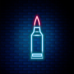 Wall Mural - Glowing neon line Bullet icon isolated on brick wall background. Colorful outline concept. Vector