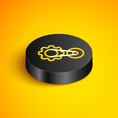 Poster - Isometric line Timing belt kit icon isolated on yellow background. Black circle button. Vector