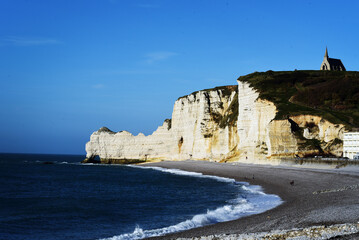 Wall Mural - Aerial view of rocky cliff, Normandy, France
