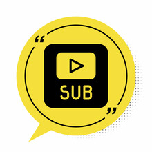 Black Video With Subtitles Icon Isolated On White Background. Yellow Speech Bubble Symbol. Vector