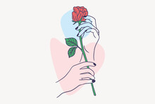 Women Hand Give A Flower, Vector Illustration