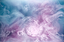 Lilac Smoke On Black Ink Background, Colorful Pink Fog, Abstract Swirling Touch Ocean Sea, Azure Acrylic Pigment Paint Underwater